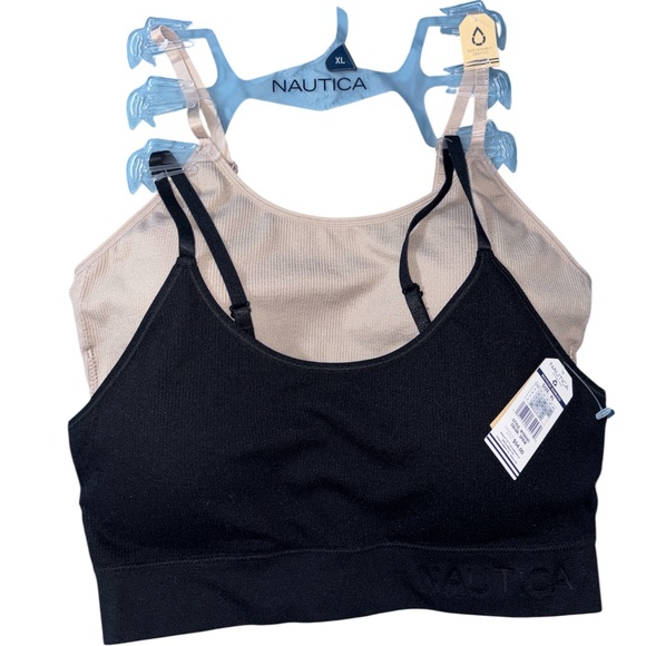 NWT Nautica Intimates Seamless Logo Bralette Women's Black and Mauve Duo Size XL - Picture 1 of 6